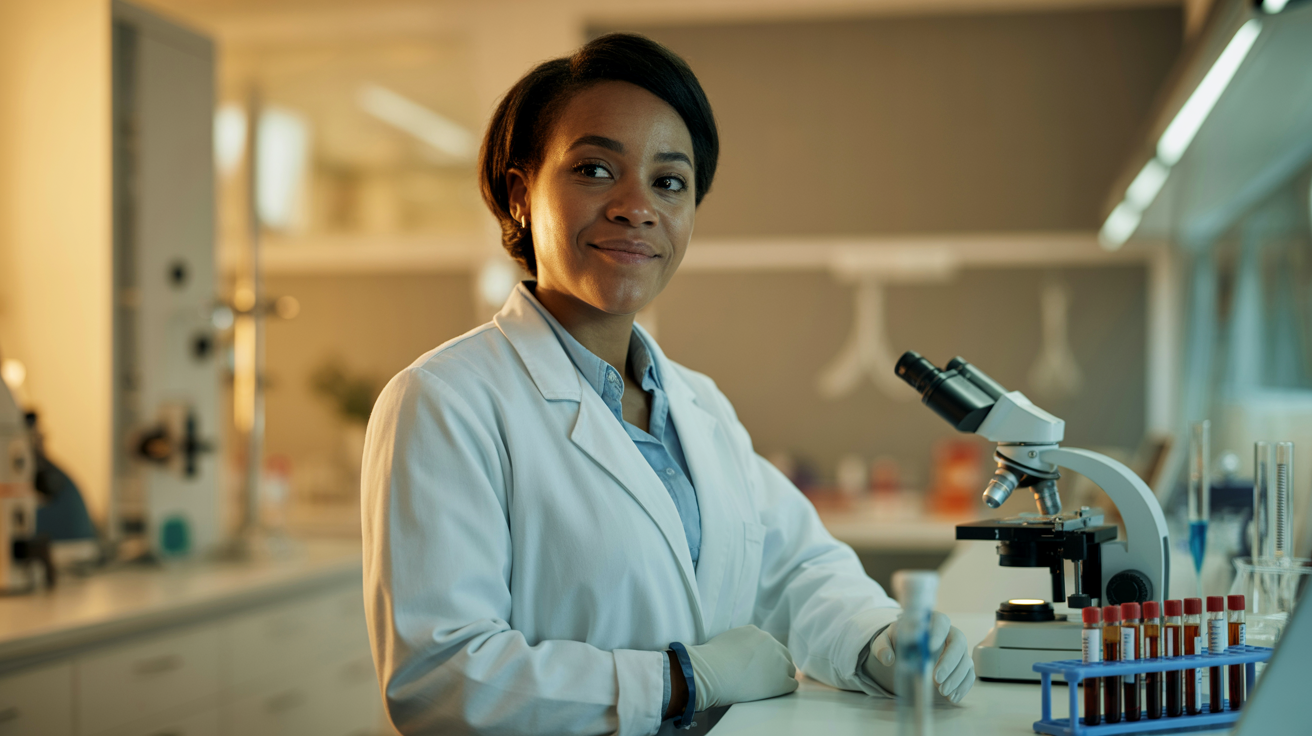 African American woman healthcare professional in a modern diagnostic laboratory